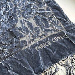 Classic Look Grey/BlueVelvet Sheer Fringed Wrap !